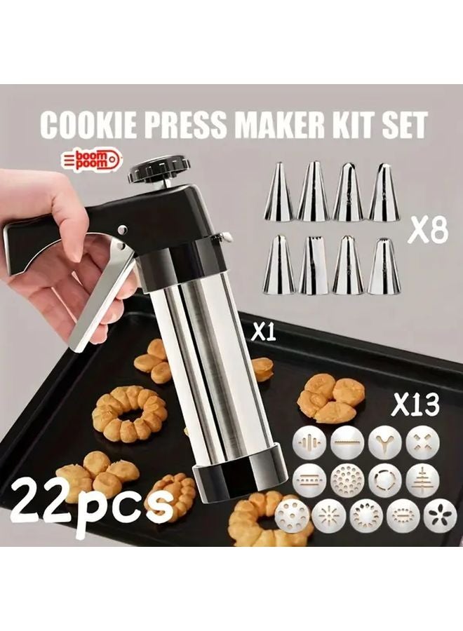 22pcs Press Gun Set Manual Cookie Extruder Cream Piping Nozzle Baking Tools Gift Box - Image 1